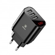 Baseus Mirror Lake Intelligent Travel Charger Adapter Wall Charger with Voltage/Power Display 3x USB 3.4A black (CCALL-BH01)