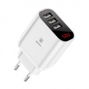 Baseus Mirror Lake Intelligent Travel Charger Adapter Wall Charger with Voltage/Power Display 3x USB 3.4A white (CCALL-BH02)