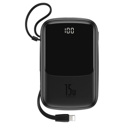 Baseus Q pow power bank 10000mAh 3A 15W 2x USB / USB Typ C + built in Lightning cable black (PPQD-B01)