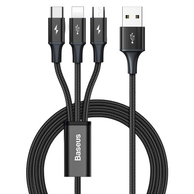 Baseus Rapid 3in1 USB cable - USB Type C / Lightning / micro USB for charging and data transfer (Lightning) 1.2m black (CAJS000001)