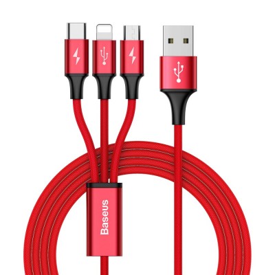 Baseus Rapid USB - micro USB / Lightning / USB-C Cable with Nylon Braid 3A 1,2M red (CAMLT-SU09)