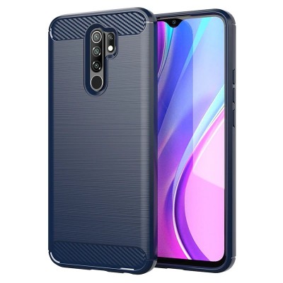 Θήκη Xiaomi Redmi 9 Σιλικόνης Μπλε Brushed Carbon Fiber Silicone Case Blue