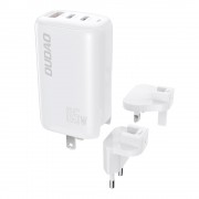 Dudao 3-port GaN charger 3in1 (EU, US, UK) 2 x Type C (PD) + USB (QC) 65W white (A7PRO)