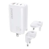 Dudao 3-port GaN charger 3in1 (EU, US, UK) 2 x Type C (PD) + USB (QC) 65W white (A7PRO)