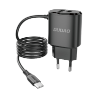 Dudao charger 2x USB with built-in USB Type C cable 12 W black (A2ProT black)