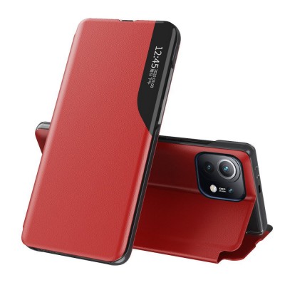 Eco Leather View Case elegant bookcase type case with kickstand for Xiaomi Mi 11 red