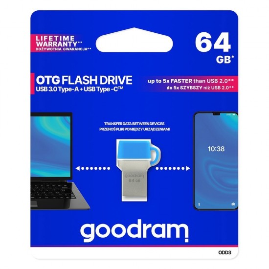 Goodram pendrive 64 GB USB 3.2 Gen 1 60 MB/s (rd) - 20 MB/s (wr) flash drive blue (ODD3-0640B0R11)
