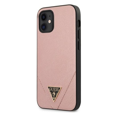 Guess Saffiano V Stitch Back Cover Πλαστικό Ροζ (iPhone 12 mini)