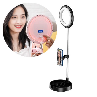 Phone stand for live streaming YouTube TikTok Instagram video recording set LED selfie ring light flash black (1TMJ black)