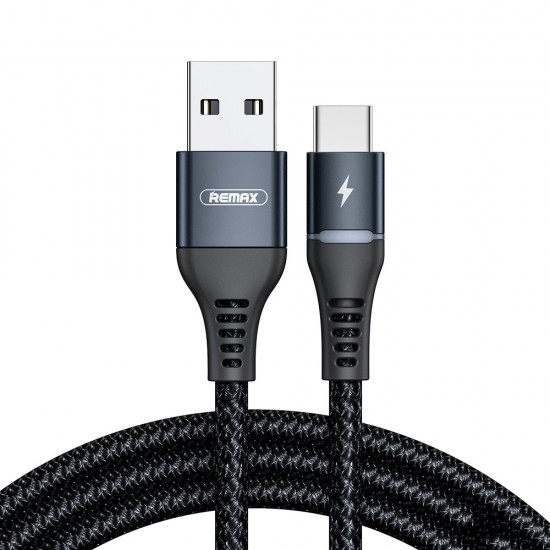 Remax Durable Nylon Braided Wire USB - USB Type C cable with LED light 2,4 A 1 m black (RC-152a black)