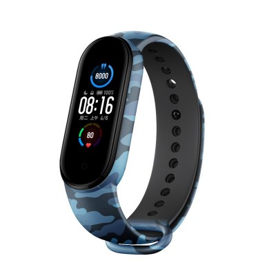 Replacement Camo Silicone Wristband TPU Strap Bracelet Bangle For Xiaomi Mi Band 6 / Mi Band 5 Camo Blue