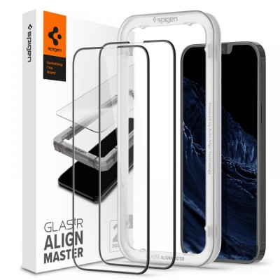 Spigen ALM Glass FC 2pcs Full Screen Tempered Glass for iPhone 13 Pro Max with Black Frame