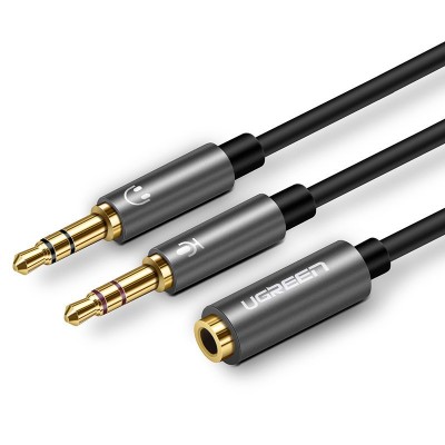 Ugreen 3,5 mm mini jack (female) - 2x 3,5 mm mini jack (male - microphone, headphones) AUX cable black (AV140 20899)