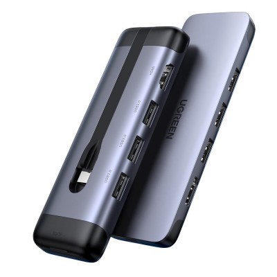 Ugreen 5w1 multifunctional HUB USB Typ C - HDMI / 2x USB 3.2 Gen 1 (5 Gbps) / RJ45 Ethernet 1000 Mbps Gigabit  / USB Typ C Power Delivery 20 V 5 A gray (70508 CM287)