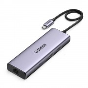 Ugreen 9in1 multi-functional HUB USB Type C card reader - 2x USB 3.2 Gen 1 / 1x USB 2.0 / 2x HDMI 4K 60Hz / SD and TF / USB Type C PD 100W / Ethernet RJ45 gray (90119 CM490)