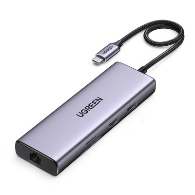 Ugreen 9in1 multi-functional HUB USB Type C card reader - 2x USB 3.2 Gen 1 / 1x USB 2.0 / 2x HDMI 4K 60Hz / SD and TF / USB Type C PD 100W / Ethernet RJ45 gray (90119 CM490)