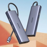Ugreen 9in1 multi-functional HUB USB Type C card reader - 2x USB 3.2 Gen 1 / 1x USB 2.0 / 2x HDMI 4K 60Hz / SD and TF / USB Type C PD 100W / Ethernet RJ45 gray (90119 CM490)