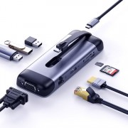 Ugreen 9w1 multifunctional HUB USB Typ C - HDMI / 3x USB 3.2 Gen 1 / czytnik kart SD micro SD / VGA / RJ45 / USB Typ C Power Delivery 100 W 20 V 5 A gray (70409 CM286)
