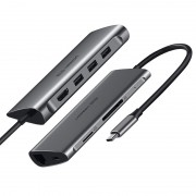 Ugreen USB Typ C HUB 3x USB 3.0 / SD and micro SD card reader / RJ45 1000Mbps network adapter / HDMI gray (50538)