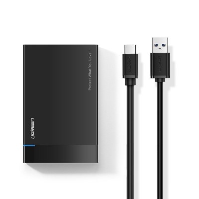 Ugreen external hard drive HDD SSD housing case SATA 2,5' USB 3.2 Gen 1 (5 Gbps) USB Typ C + cable 0,5 m black (60735)