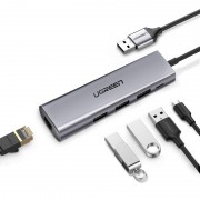 Ugreen multifunctional HUB 3x USB 3.2 Gen 1 (SuperSpeed USB 5 Gbps) / RJ45 Ethernet 1000 Mbps Gigabit gray (60812 CM266)