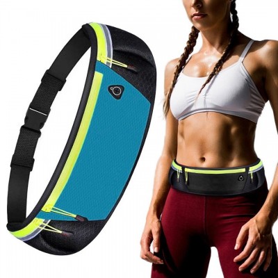 Ultimate reflective stripe Running Belt with headphone outlet blue