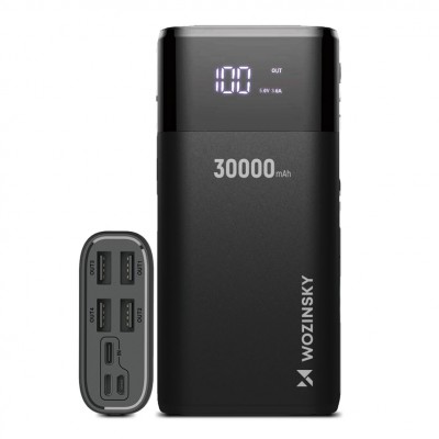 Wozinsky powerbank 30000mAh 4 x USB with LCD display 2 A black (WPB-001BK)