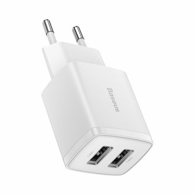 Baseus Φορτιστής Χωρίς Καλώδιο με 2 Θύρες USB-A 10.5W Λευκός (CCXJ010202)