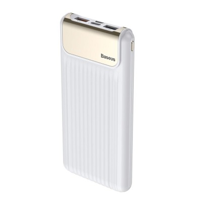 Baseus Thin Digital Power Bank External Batterie 10000 mAh QC3.0 2x USB 1x USB Type C 2.1A Quick Charge 3.0 white (PPYZ-C02)