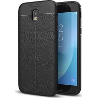 Litchi Pattern Flexible Cover TPU Θήκη για Samsung Galaxy J7 2017 J730 μαύρη