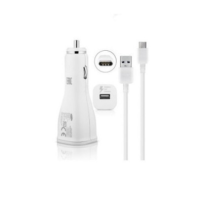 Samsung Φορτιστής Αυτοκινήτου 2A + Type-C καλώδιο φόρτισης 1.5m (EP-LN915U + ECB-DG930) λευκό original retail packaging