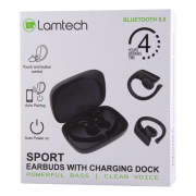 LAMTECH BLUETOOTH 5.0 SPORT TWS EARPHONES WITH CHARGING DOCK BLACK