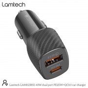 LAMTECH DUAL PORT CAR FAST CHARGER  TYPE-C PD 25W & USB 18W BLACK