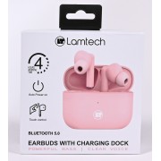 LAMTECH BLUETOOTH 5.0 TWS EARPHONES WITH CHARGING DOCK PINK