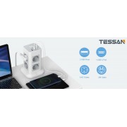 TESSAN 11 IN 1 TOWER SURGE PROTECTOR 8xSCHUKO, 2xUSB, 1xTYPE-C, 2M CABLE
