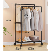 Τροχήλατη κρεμάστρα δαπέδου με ράφι παπουτσιών - YX9108-1 - 522770 - White