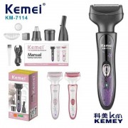 Ξυριστική μηχανή προσώπου-σώματος - 4 in 1 - KM-7114 - Kemei - White/Light pink