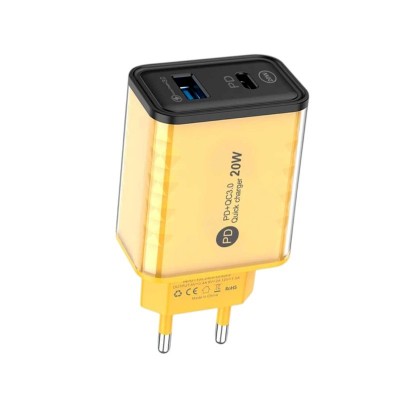 Αντάπτορας φόρτισης Fast Charge με 2 θύρες USB-A & Type-C - 20W - CX-176B - 271764