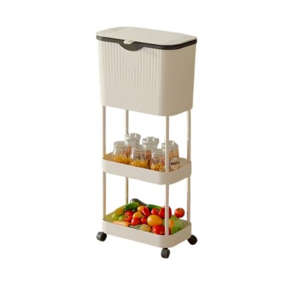 Τροχήλατη ραφιέρα κουζίνας τριώροφη με κάδο - YH9811-3 - 282296